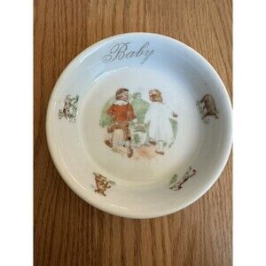 Antique German Baby Cereal Bowl with Jack & Jill, Vintage Porcelain Ceramic‎